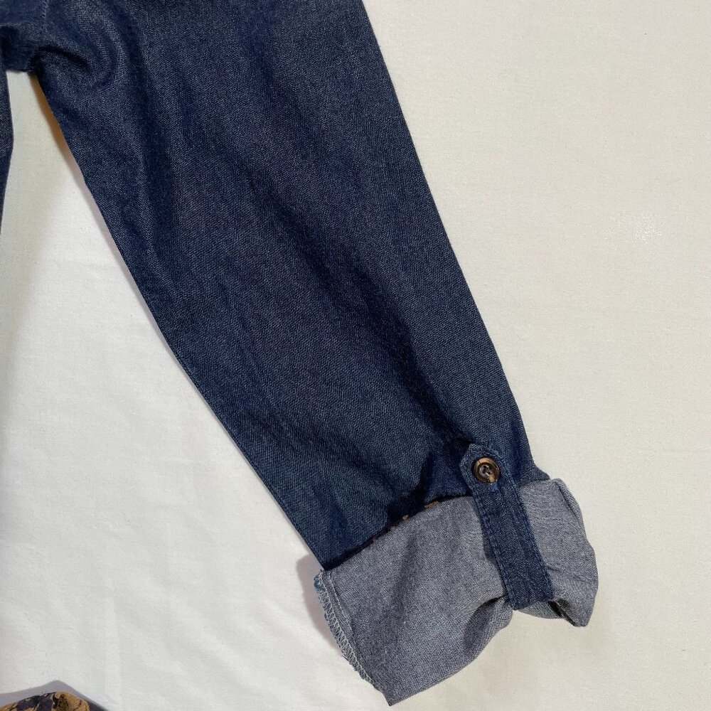 Thursday Island Denim Batik Dress Lightweight Drop Waist Rollup Sleeves Size S - Picture 8 of 15